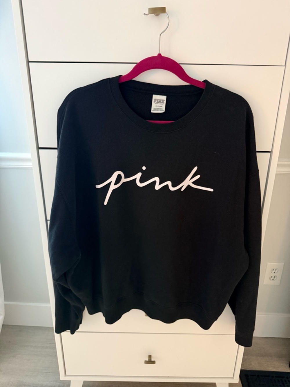 PINK Script Logo Black Sweatshirt-size L